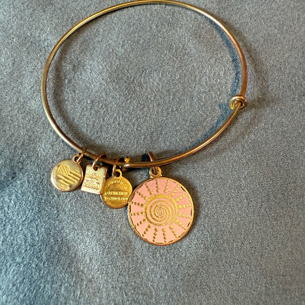 Alex and Ani Gold and Pink Spiral Sun Charm Bangle Bracelet